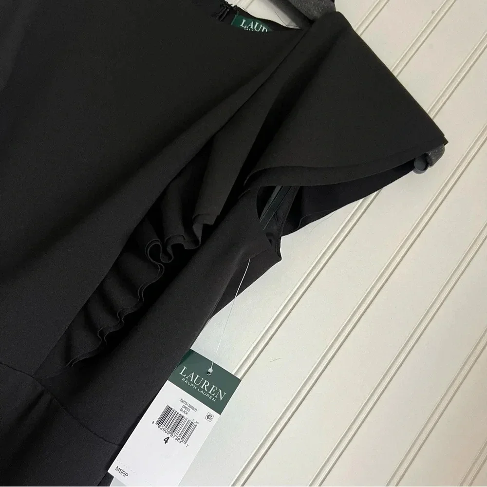 Lauren Ralph Lauren Size 4 Black Ruffle-Trim Crepe Dress NEW! - Picture 5 of 6